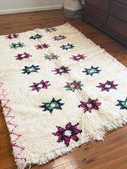 Load image into Gallery viewer, Amazing Multicolored Rug - Moroccan Handmade Rug - White Rug with Star - Checkerboard Rug - Handmade Wool Carpet - Chic Rug - Handwoven Rug
