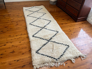 Beni Ourain Runner Rug - Moroccan Runner - Custom Hallway Rug Runner - White and Black Long Runner - Hand woven rug - Farmhouse decor