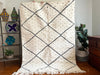 Moroccan Rug Hand Knotted - Beni Ourain Rug - All Wool Berber Rug - Custom Rug - Handmade Rug - White & Black Area Rug - Genuine Lamb Wool}| 220cm X 160cm In Stock