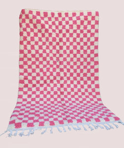 Bohemian Checkered Rug - Handmade Carpet Moroccan - Hallway Area Rug  - Shaggy Carpet - Checkerboard Runner - Wool Rug - Berber Rug