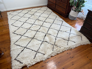 Moroccan Berber Rug - Custom Handmade Rug - Berber White And Black Carpet - Long Berber Carpet In Stock - Tribal Wool Rug