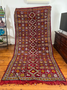 Moroccan Rug - Authentic Ru - Shag wool Berber Rug - Custom Rug - Handmade Rug - checkerboard rug - Red rug - Eye catching rug - chic Rug