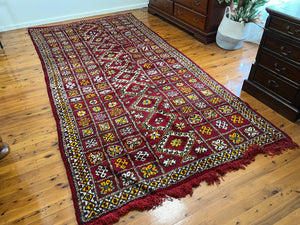 Moroccan Rug - Authentic Ru - Shag wool Berber Rug - Custom Rug - Handmade Rug - checkerboard rug - Red rug - Eye catching rug - chic Rug