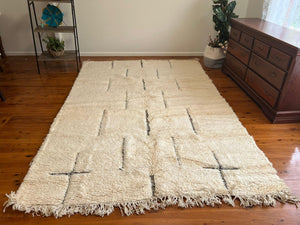 Luxury Wool Rug, Large Rug, Moroccan Rug, Cross Pattern Living Room Rug, Berber Rug, Fluffy High Pile Runner, Black White Rug