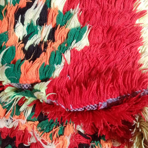 red unique old rug, Boucherouite vintage, boucharouite rug, boucherouite carpet, multicoloured rug