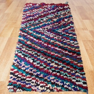 handmade boucherouite carpet, single area rug, boucherouite outdoor rug, long vintage rug