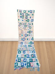 Load image into Gallery viewer, Bouchrouite Moroccan large berber rug, traditional Bouchrouite rugs, Moroccan rug light blue, Moroccan graphic rug
