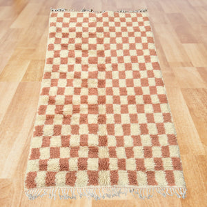 Handmade rug for indoor, custom made moroccan rug, Custom made Checkered Area rug, Orange and white squares rug