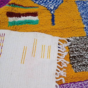 yellow Wool handmade rug, Moroccan vintage rug, Moroccan Tuareg rug style, bohemian tribal luxurious rug