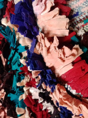 Load image into Gallery viewer, handmade boucherouite carpet, single area rug, boucherouite outdoor rug, long vintage rug
