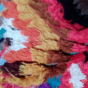 Bohemian Beauty: Handwoven Moroccan Bouchouite Rug - Vibrant Colors, Unique Design