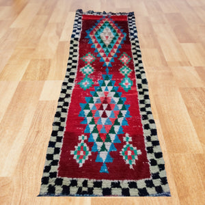 Vintage Wonder: Authentic Moroccan Bouchouite Runner Rug - Intricate Details, Timeless Elegance