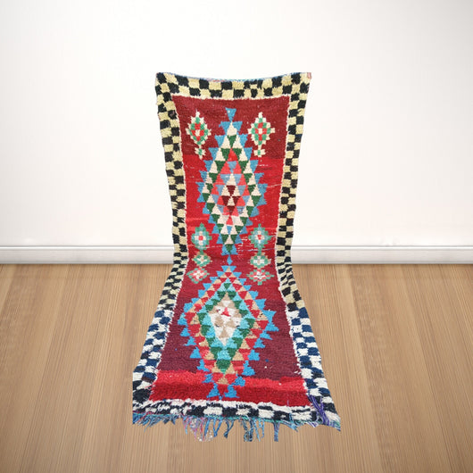 Vintage Wonder: Authentic Moroccan Bouchouite Runner Rug - Intricate Details, Timeless Elegance