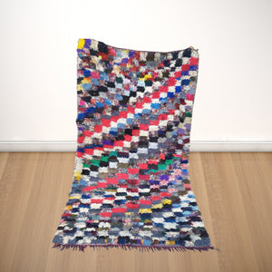 Textile Artistry: Handmade Bouchouite Kilim Rug - Geometric Patterns, Boho Home Decor