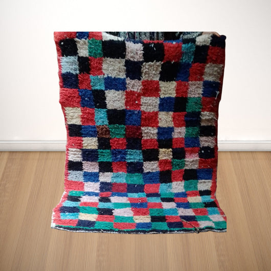 Exquisite Fusion: Berber Vintage Bouchouite Rug - Tribal Patterns and Vibrant Hues