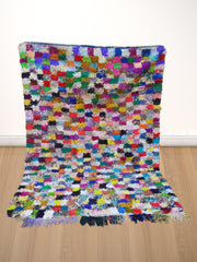 Load image into Gallery viewer, Bouchrouite antique rug, checkered colored rug, handmade custom carpet, decorative rug
